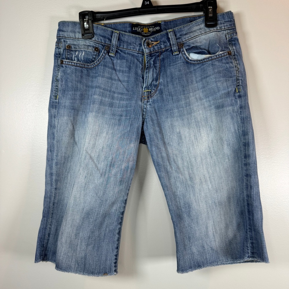 Lucky Brand Abbey Jean Shorts 8/29 Cut-off Medium Wash Bermuda Raw Hem Stretch